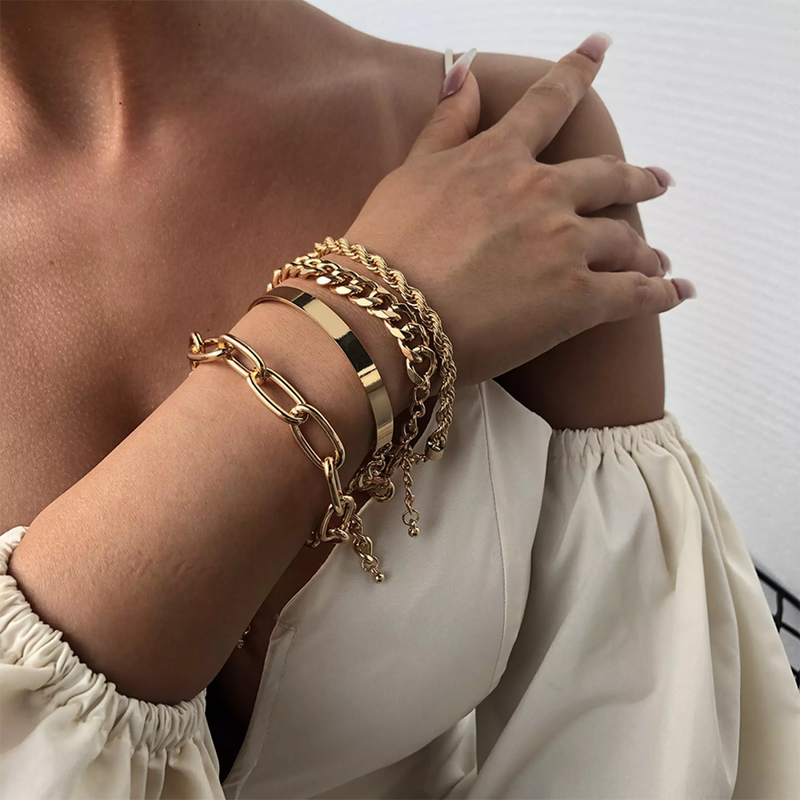 Conjunto Pulseiras Primordy Gold 4 peças