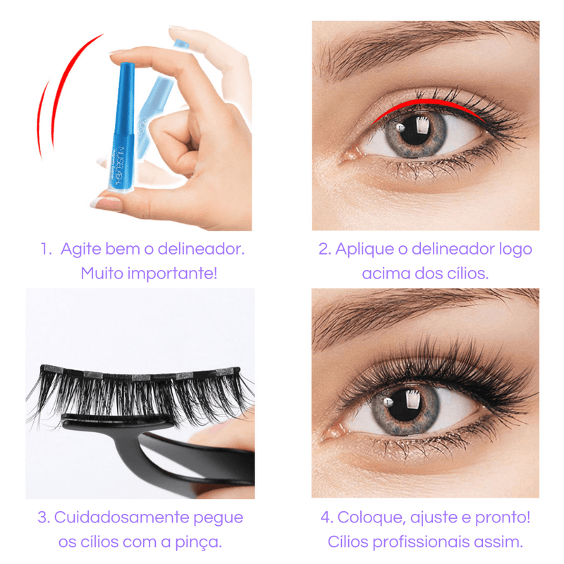 Eyelash® - 10 Pares de Cílios Magnéticos Reutilizáveis + 5 Brindes